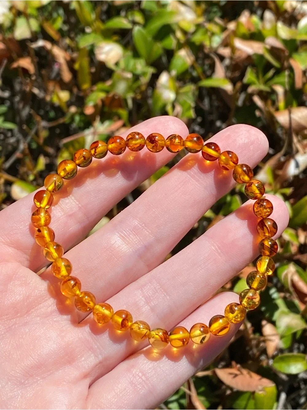 Flower Amber Stretch Bracelet 5.8mm Beads Fits Approximately 7 Inch Wrist